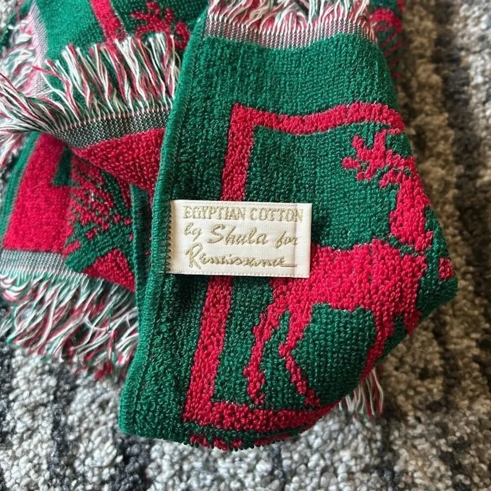 Vtg Shula for Renaissance CHRISTMAS BATH HAND TOWEL Israel Egyptian Cotton Red